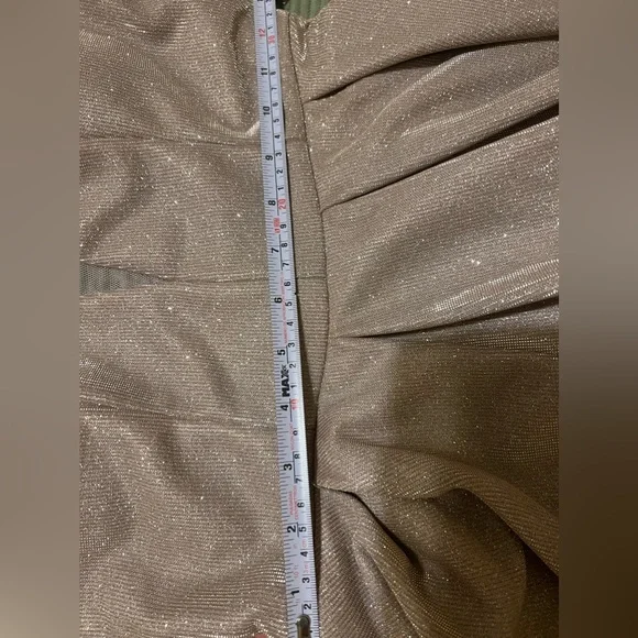 B Darlin Long Dress, Juniors' Glitter Mesh Rose color - Picture 4 of 15